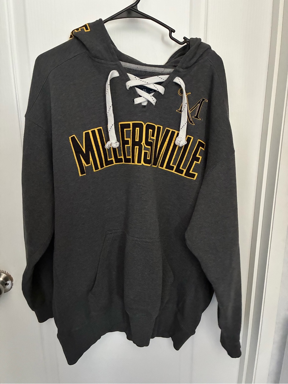 J. America Millersville Lace-Up Crewneck Sweatshirt - Charcoal with Gold